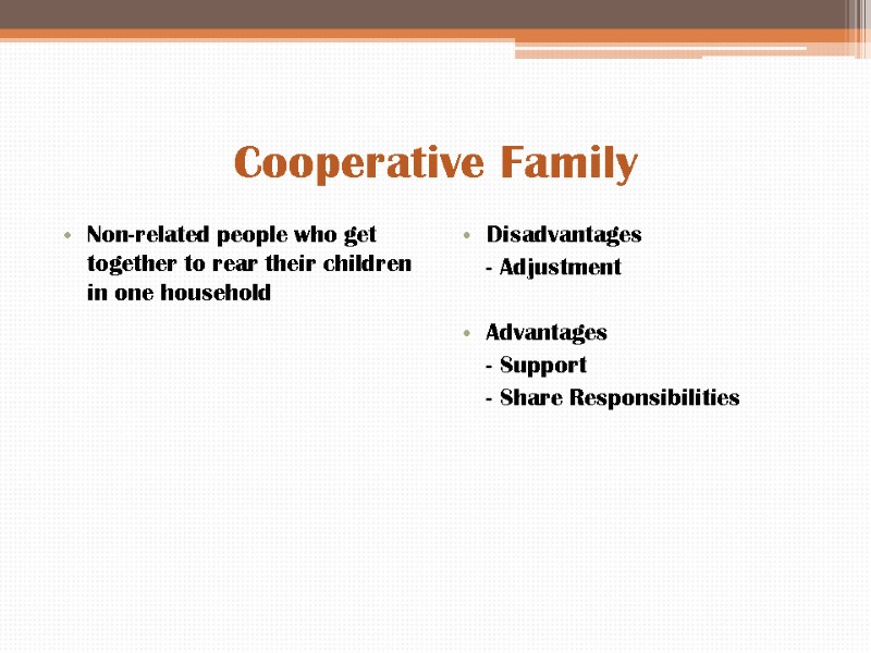 Cooperative Family Non-related people who get together to rear their children in one household